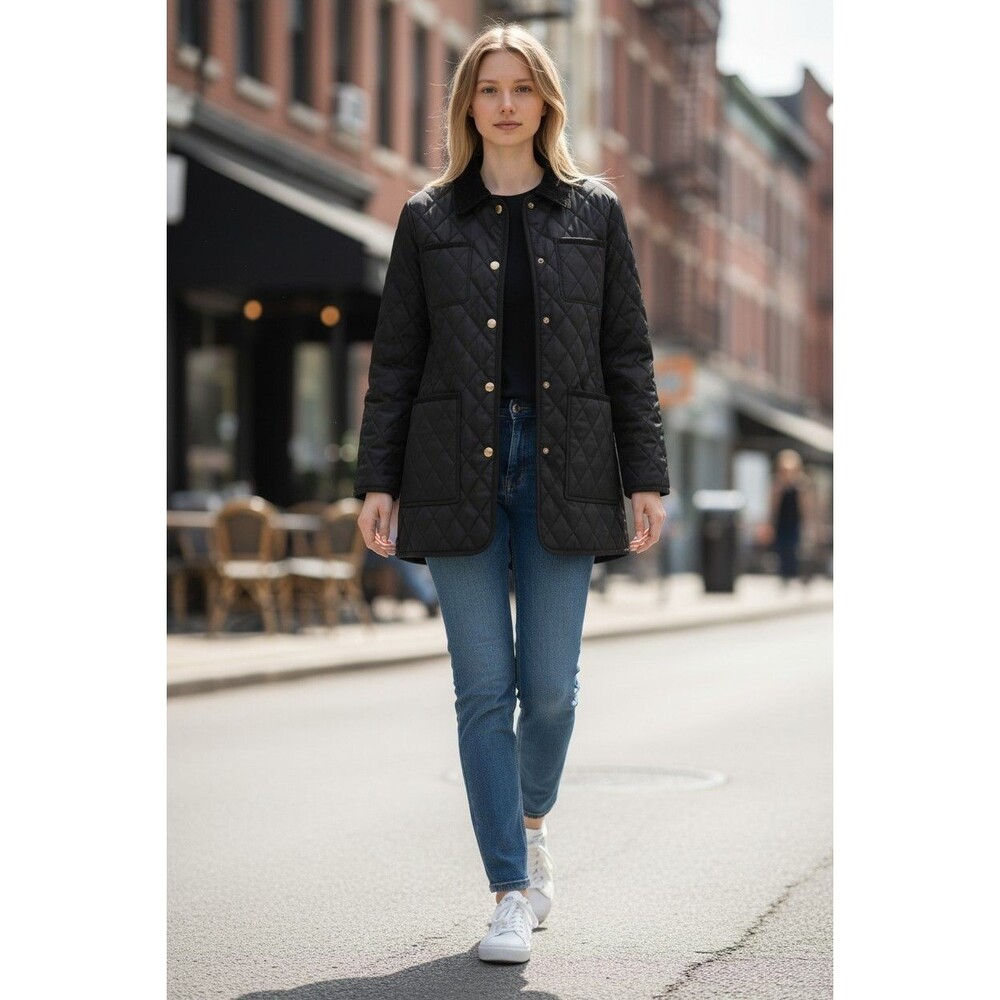 Michael Kors Quilted Collared Jacket Black Womens Size L NWT